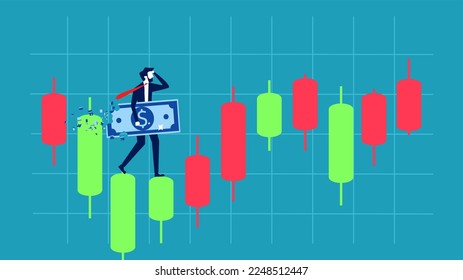 Lose money from investment failures. Businessman frustrated in candlestick chart investment