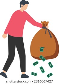 Lose money from investment mistakes, tax or expense, mutual fund cost or financial problems, unknown cost drain out money, banknotes falling out.

