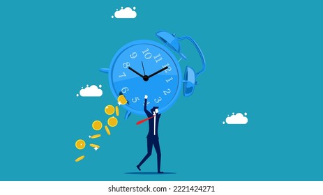  Lose the value time  Businessman holding big watch and money flowing out