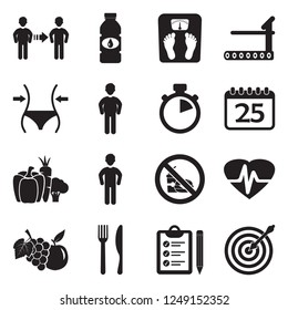 Lose Weight Icons. Black Flat Design. Vector Illustration. 