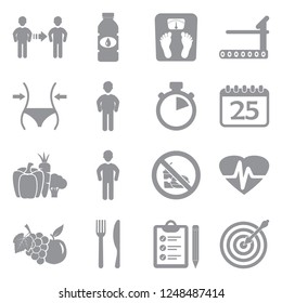 Lose Weight Icons. Gray Flat Design. Vector Illustration. 
