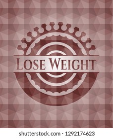 Lose Weight red emblem or badge with abstract geometric polygonal pattern background. Seamless.