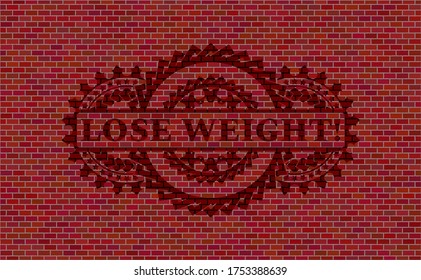 Lose Weight! text inside red brick wall realistic emblem. Tiles classic background. Intense illustration. 