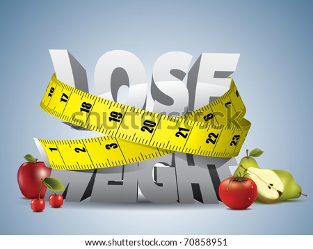 Lose weight text with measure tape and fruits