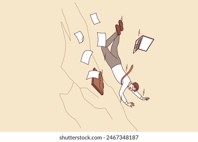 Loser business man falls off cliff due to mistake, or lack of professional experience and connections. Loser guy became victim of crisis and was thrown out of work during company downsizing