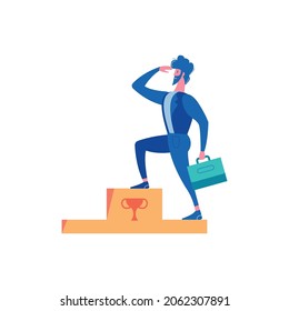 Loser failure success winning businessmen composition with male character stepping up the winners podium vector illustration