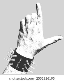 Loser Hand Gesture with Spike and Studed Bracelet