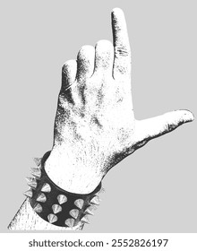 Loser Hand Gesture with Spike and Studed Bracelet