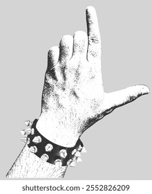 Loser Hand Gesture with Spike and Studed Bracelet