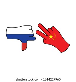 loser russia, victory china color icon on white background