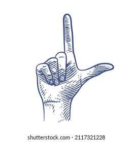 Loser sign hand gesture line art vector illustration, Hands showing loser sign gesture