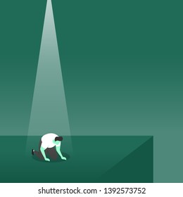 A Loser Slumped Frustrated with Failure under Spotlight Business Concept Illustration