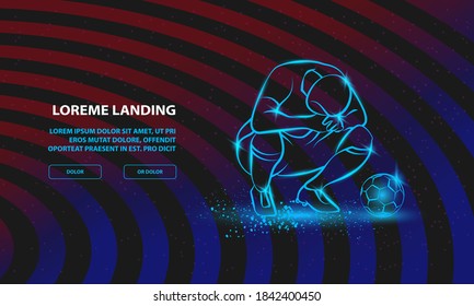 Loser soccer player squatted on his haunches and lowered his head. Vector Sport Background for Landing Page Template.