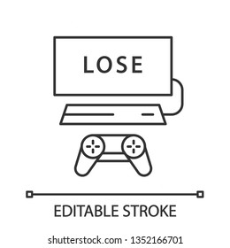 Losing game linear icon. Game over. Esports gameplay. Gaming session end. Thin line illustration. Contour symbol. Vector isolated outline drawing. Editable stroke