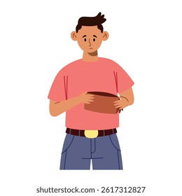 Losing Money Cartoon Man Empty Wallet Sad Poor Crisis Drop Finance Broke Character Fall Background