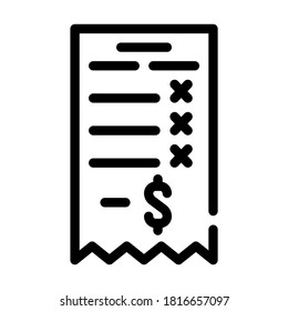 Losing Money Receipt Line Icon Vector. Losing Money Receipt Sign. Isolated Contour Symbol Black Illustration