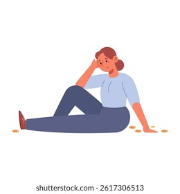Losing Money Woman Sit Sad Empty Pocket Broke Finance Cartoon Coins Fall Despair Illustration Emotion