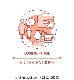 Losing phase terracotta concept icon. Addiction and habit. Compulsive gambling abstract idea thin line illustration. Isolated outline drawing. Editable stroke. Arial, Myriad Pro-Bold fonts used