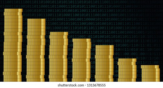 losing sales money coins on binary code background finance concept vector illustration EPS10