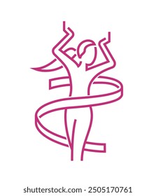 Losing weight icon - diet, fitness or liposaction logo - fat woman body in bold line and slim figure, with measuring tape