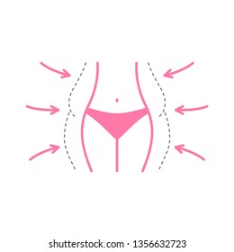 Losing weight icon or logo - fat woman  body in dashed line and slim figure in main color - conceptual vector illustration