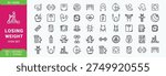 Losing Weight icon set. Contain icons related to Diet, weight loss, nutrition, and more. Editable stroke. Vector illustration