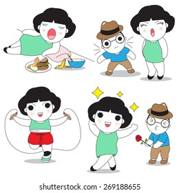 Losing Weight And Looking Beautiful Character Illustration Set