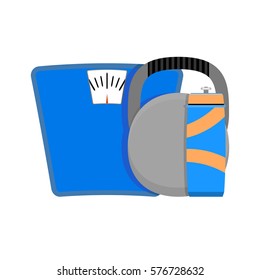 Losing and weighting vector. Barbell and drink beverage illustration