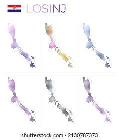 Losinj dotted map set. Map of Losinj in dotted style. Borders of the island filled with beautiful smooth gradient circles. Classy vector illustration.
