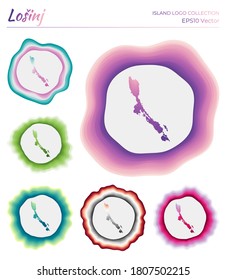 Losinj logo collection. Colorful logo of the island. Unique layered dynamic frames around Losinj border shape. Vector illustration.