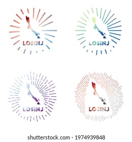 Losinj low poly sunburst set. Logo of island in geometric polygonal style. Vector illustration.