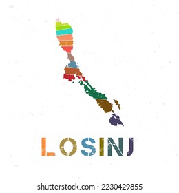 Losinj map design. Shape of the island with beautiful geometric waves and grunge texture. Awesome vector illustration.