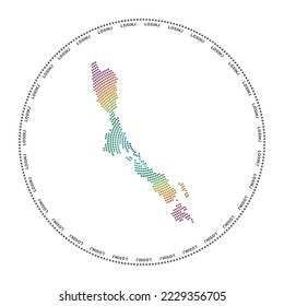 Logo de la ronda de Losinj. Forma de estilo digital de Losinj en círculo de puntos con nombre de isla. Icono tecnológico de la isla con puntos degradados. Increíble ilustración vectorial.