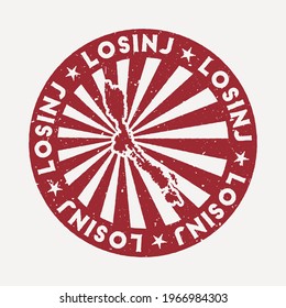 Losinj stamp. Travel red rubber stamp with the map of the island, vector illustration. Can be used as insignia, logotype, label, sticker or badge of Losinj.