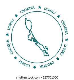 Losinj vector map. Retro vintage insignia with island map. Distressed travel stamp with Losinj text wrapped around a circle and stars. Losinj map vector illustration.