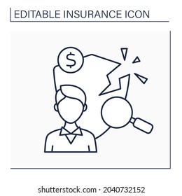 Loss adjuster line icon.Insurance agent. Person assesses amount of compensation. Analysis and diagnosis. Insurance concept. Isolated vector illustration. Editable stroke