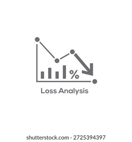 Loss Analysis Icon with Downward Arrow and Bar Chart, Business Decline, Negative Trend Percentage Graph for Finance Risk Concept

