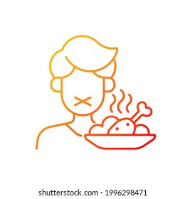 Loss of appetite gradient linear vector icon. Restriction in food. Symptom of heatstroke. Man refuses meal. Thin line color symbols. Modern style pictogram. Vector isolated outline drawing