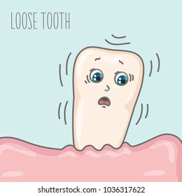 Loss of a baby tooth. Vector illustration with a funny tooth character. 