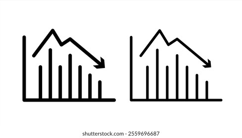 Loss bar chart Icon collection in filled and stroke style.