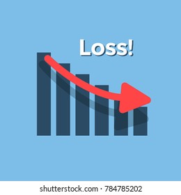 Loss Bar Chart With Red Arrow Down