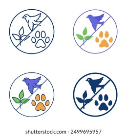 Loss of biodiversity icon set in flat and line style. Extinction of species. Vector illustration.