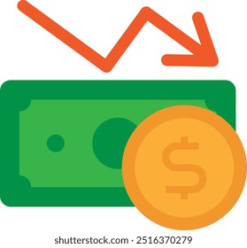 Icono de gráfico de pérdida de negocios Ilustración plana de Vector
