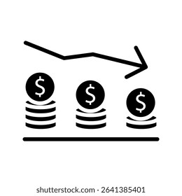 loss from business investment, Business loss growth, stock market returns, Financial failure concept, coin with declining financial graph.