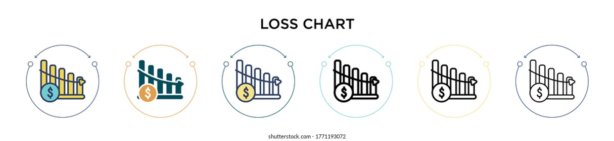 Loss chart icon in filled, thin line, outline and stroke style. Vector illustration of two colored and black loss chart vector icons designs can be used for mobile, ui, web