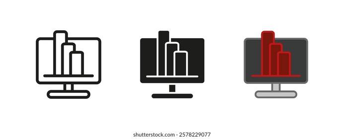 Loss chart icon. Negative trend infographic with monitor display. Descending statistic infographic. Financial crisis statistic. Downward stock diagram. Falling graph. Economic recession. Market fail.