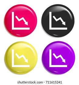 Loss chart multi color glossy badge icon set. Realistic shiny badge icon or logo mockup