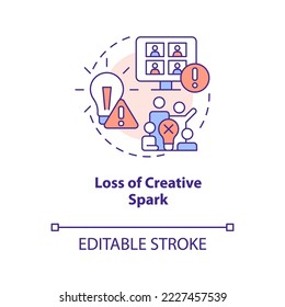 Loss of creative spark concept icon. Shortage of teamwork. Remote work drawback abstract idea thin line illustration. Isolated outline drawing. Editable stroke. Arial, Myriad Pro-Bold fonts used