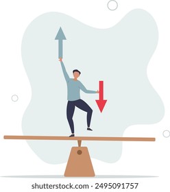 Loss and gain on investment, earning, profit or lose money from stock or crypto trade, financial green and red arrow chart concept,flat design.illustration with people.