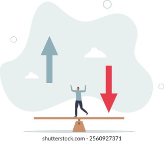 Loss and gain on investment, earning, profit or lose money from stock or crypto trade,flat characters.